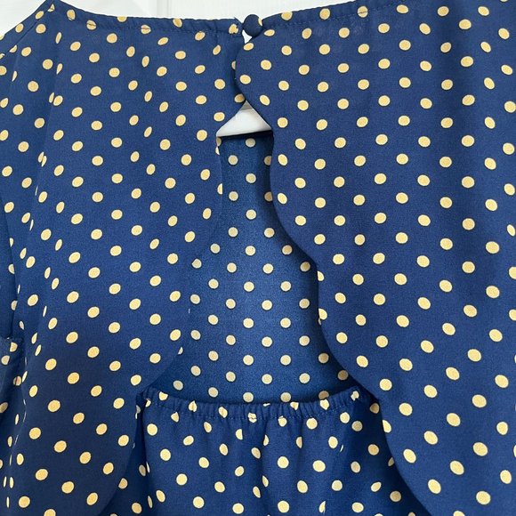 Paper Moon women's navy and yellow polka dot blouse with scalloped edges Size s - Picture 6 of 10